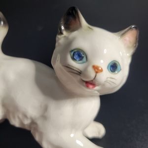Vintage White Cat Kitten Figurine with Blue Rhinestone Eyes